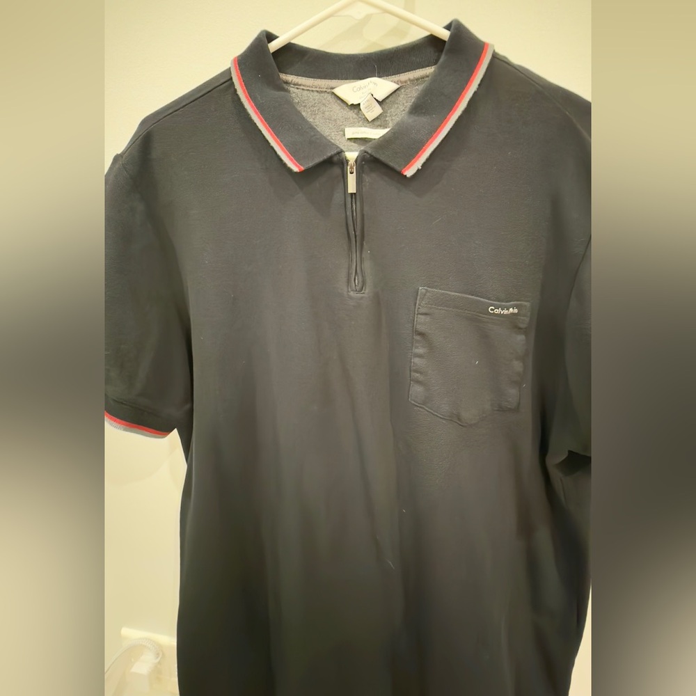 Calvin Klein Black Pima Cotton Polo Shirt with Quarter-Zip
